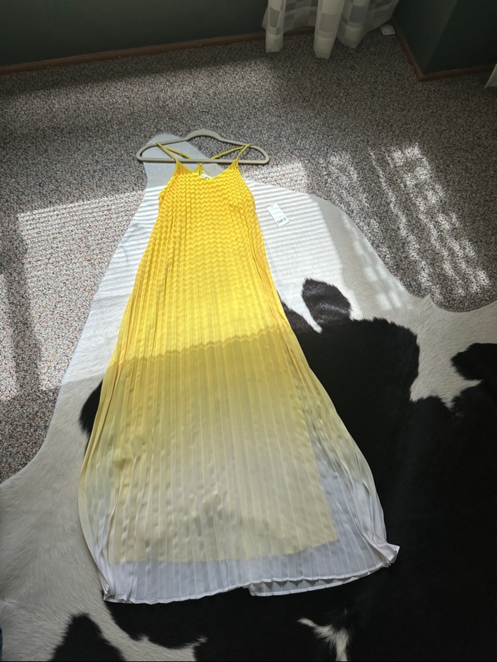Bar III Yellow to White Ombre Pleated Maxi Dress